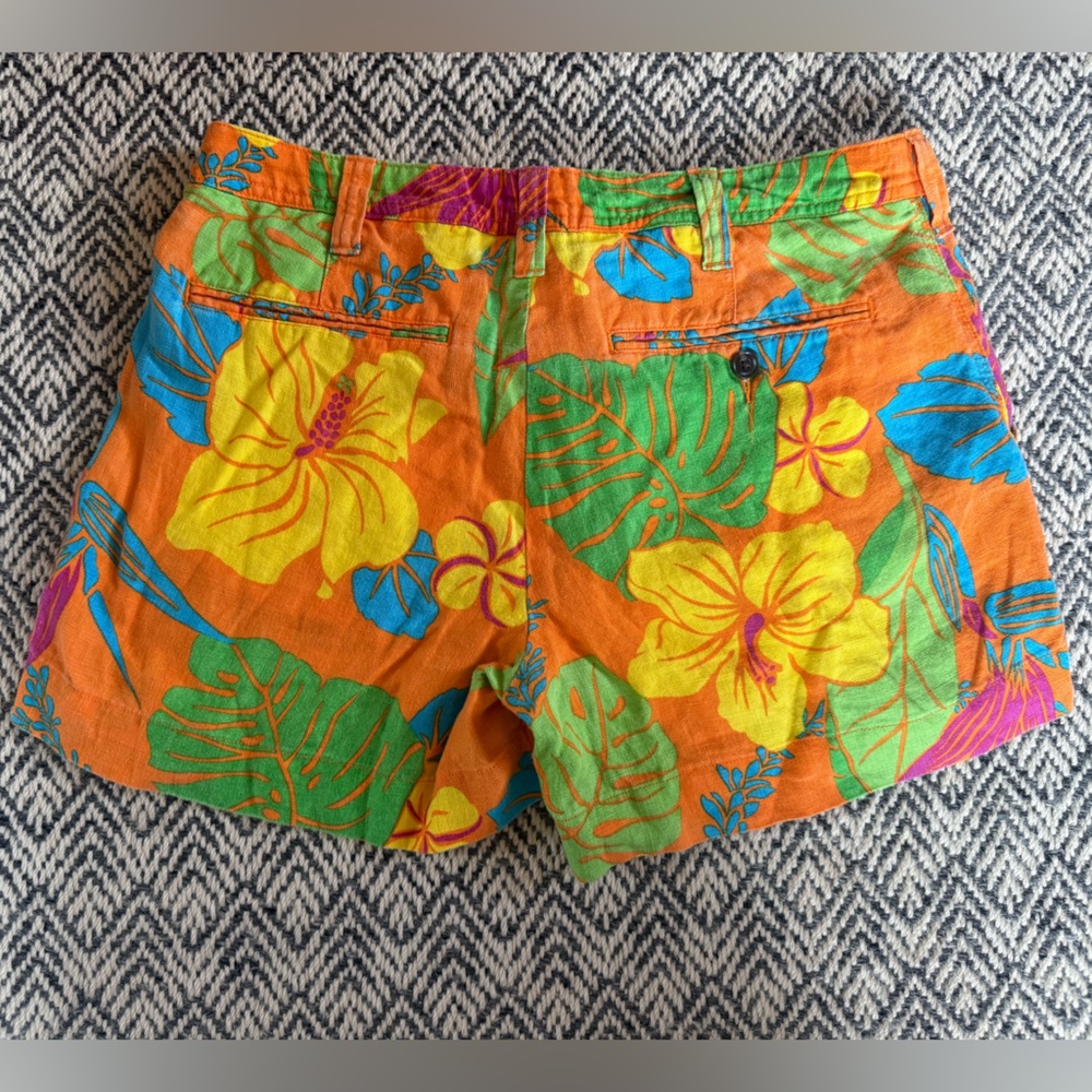 Polo Ralph Lauren Floral Linen Vintage Shorts Size 6 Orange Resort Tropical - Picture 5 of 7